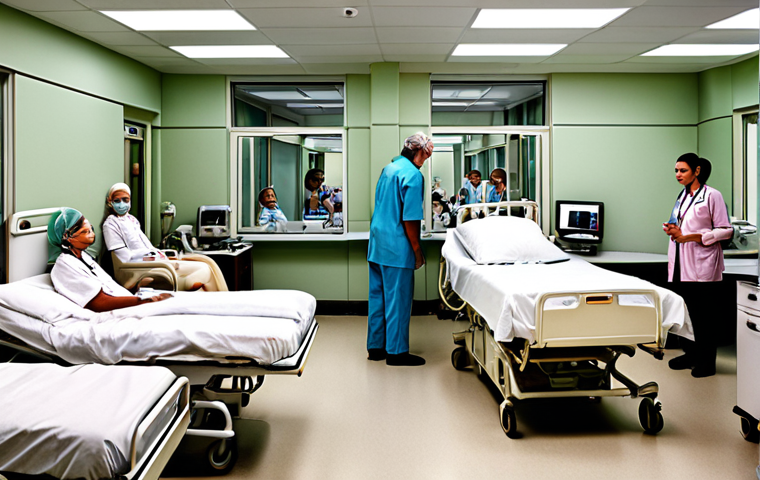 **
A split scene: One side shows a crowded, older government hospital with many patients; the other side shows a modern, well-equipped private hospital with fewer patients and advanced technology. This illustrates the contrast between public and private healthcare options, emphasizing career choices.
**