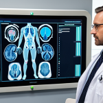 The Transformative Power of AI and Data Analytics in Modern Healthcare**
    "A sleek, futuristic healthcare administration office and clinic. A confident healthcare administrator stands in the foreground, reviewing a holographic display showing predictive health insights derived from data analytics – perhaps a map highlighting disease susceptibility in a specific geographic area, or efficiency metrics. In the background, a doctor is using an AI-powered diagnostic tool on a tablet, quickly analyzing medical images, with a patient calmly sitting nearby. The scene emphasizes efficiency, precision, and the seamless integration of artificial intelligence and data analytics to improve patient care and administrative tasks, conveying a sense of progress and innovation. Bright, clean lighting with digital interfaces."

2.  **Prompt for