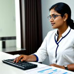 Healthcare Administrator**

A professional Healthcare Administrator in a modern, well-lit office setting. She is wearing a modest, formal saree (শালীন শাড়ি) and is reviewing financial reports on a computer. The office has a clean and organized appearance with medical charts and professional documents visible in the background. Focus on conveying competence and leadership. Safe for work, appropriate content, fully clothed, professional, perfect anatomy, natural proportions, high quality.

**