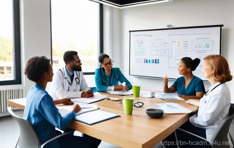 보건의료행정사 자격증 후 직무교육 필요성 - **Prompt: Empathetic Healthcare Administrator Interacting with a Patient's Family.**
    "In a moder...