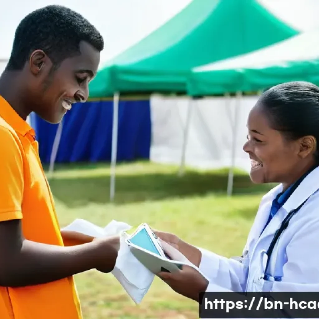 보건의료행정사 실무 경험 쌓는 법 - **Image Prompt: Community Health Camp and Digital Registration**
    A group of diverse young health...